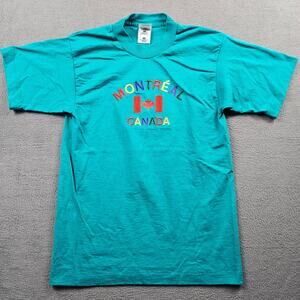 Vintage Montreal Canada Shirt Souvenir Women Small Kids XL Teal Short Sleeve
